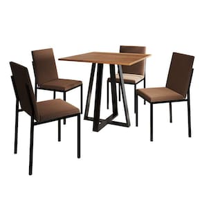 conjunto de mesa de jantar com tampo imbuia e 4 cadeiras mônaco veludo marrom e preto