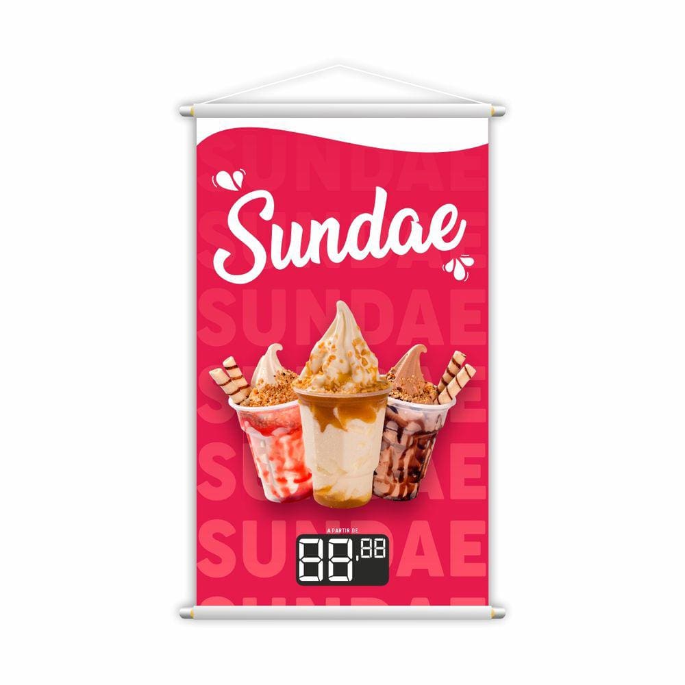Banner Sundae Sorvete Sorveteria Preço Lona 80x50cm