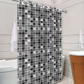 Cortina de Box Estampada Pastilha Com Ilhós - Diversos Modelos Preto Verde