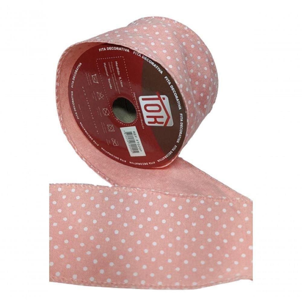 Fita Decorativa Rosa Com Poá Ft020