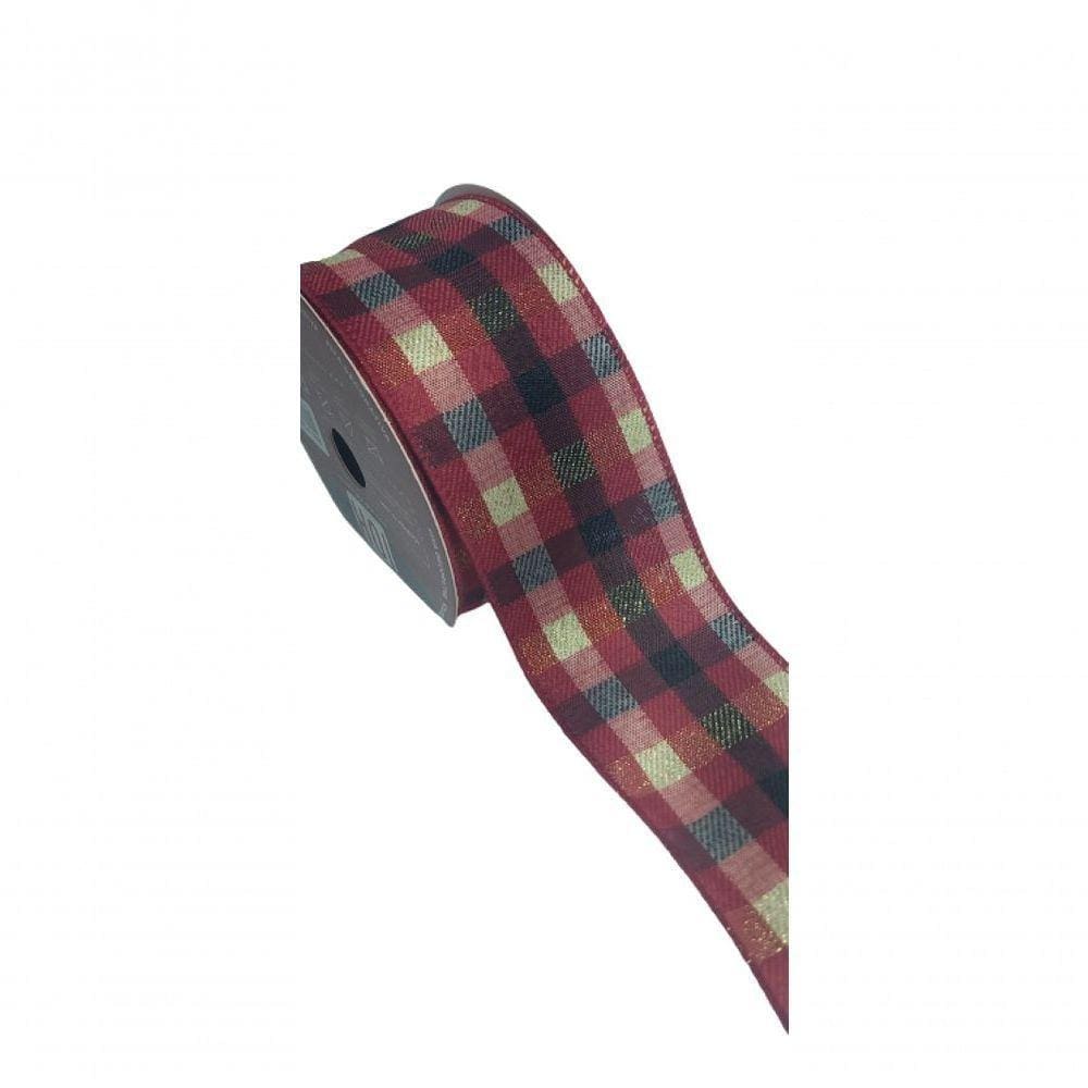 Fita Decorativa Xadrez Vermelho Com Dourado Ft953