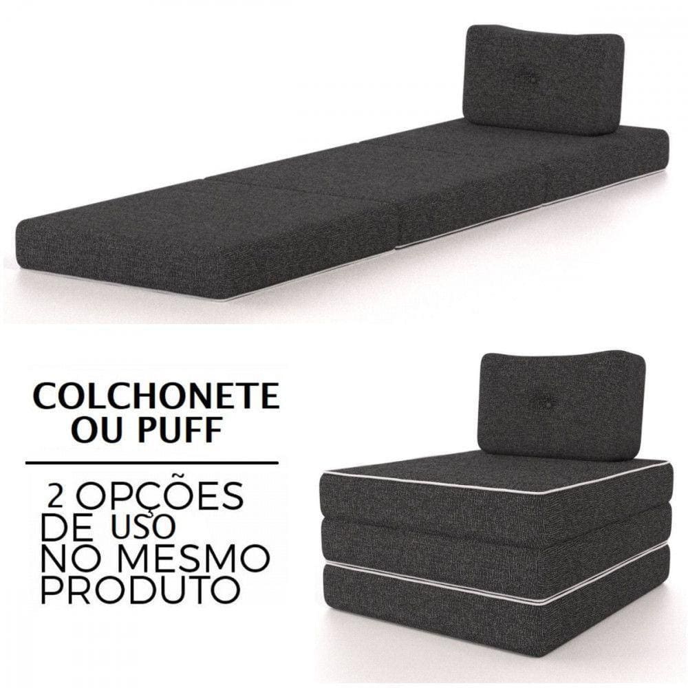 Colchonete Solteiro Pro Dormir Puff Multiuso Com Travesseiro 70x188x12 Grafite Probel Grafite