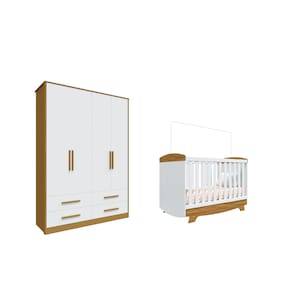 Berço Cris e Guarda Roupa Charlo Moveis Peroba 04 gavetas MDF
