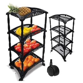 Fruteira Organizador Vertical 4 Andares Com Rodas Preto