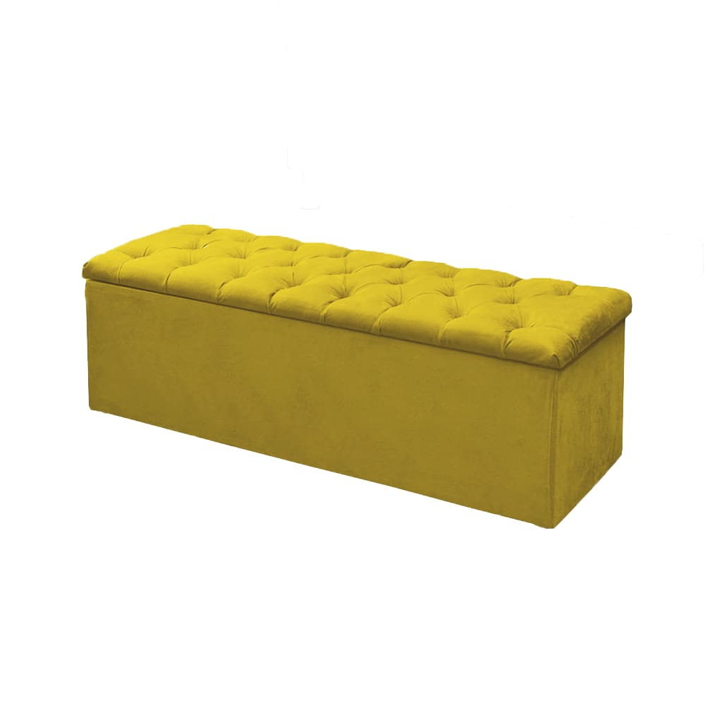 Calçadeira Baú P/ Box Solteiro 90cm Sofia c/ Capitonê Corano Amarelo - LM DECOR