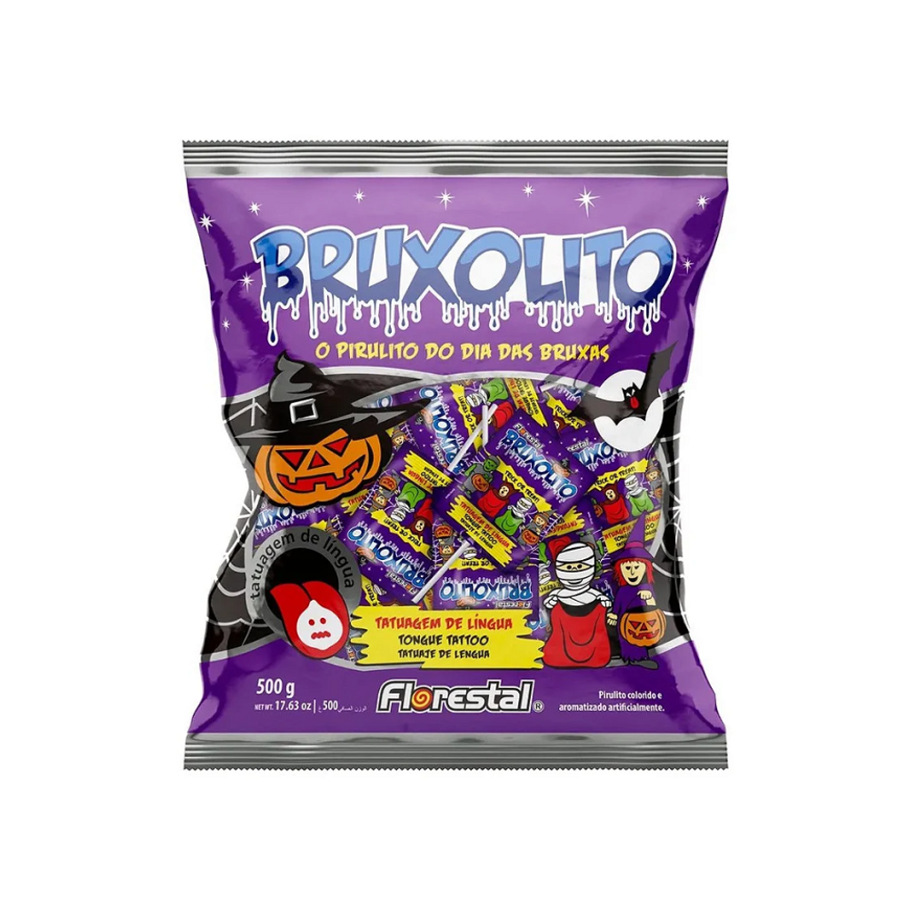 Pirulito Tatuagem Bruxolito Dia das Bruxas Halloween 500g