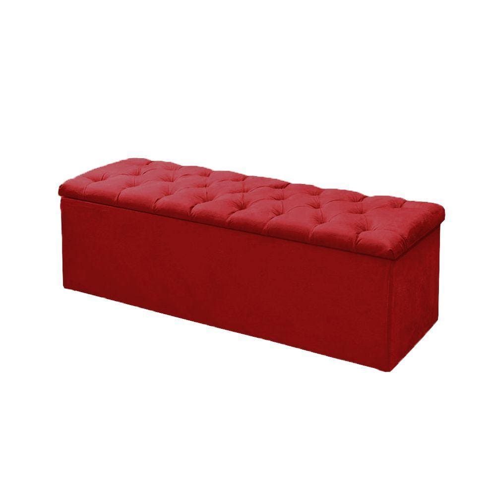 Calçadeira Baú P/ Box Casal 140cm Sofia c/ Capitonê Corano Vermelho - LM DECOR