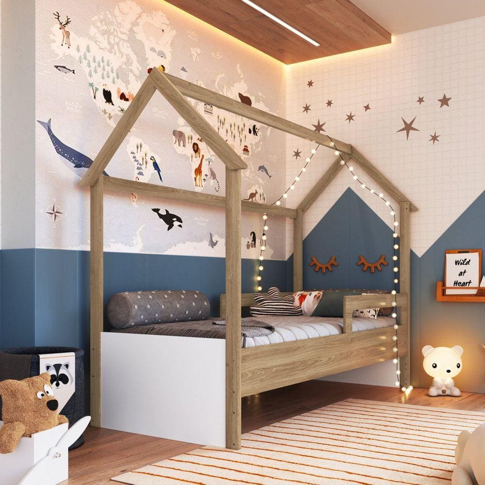 Cama Infantil Montessoriana Aveiro Oak/Branco
