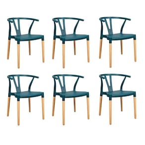 Conjunto 6 Cadeiras Polipropileno Wishbone Yescasa Verde Escuro