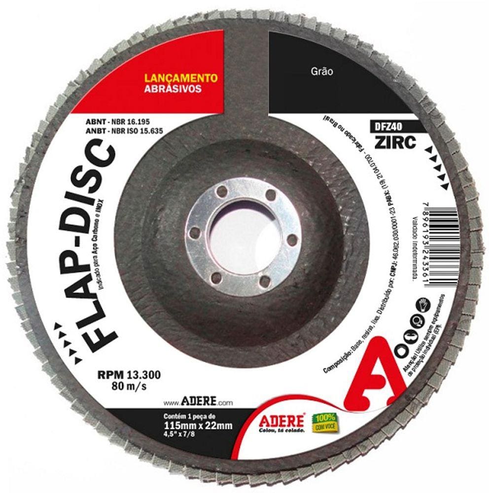 Disco Lixa FLAP Zirconio 115MM Azul Adere DFZ40