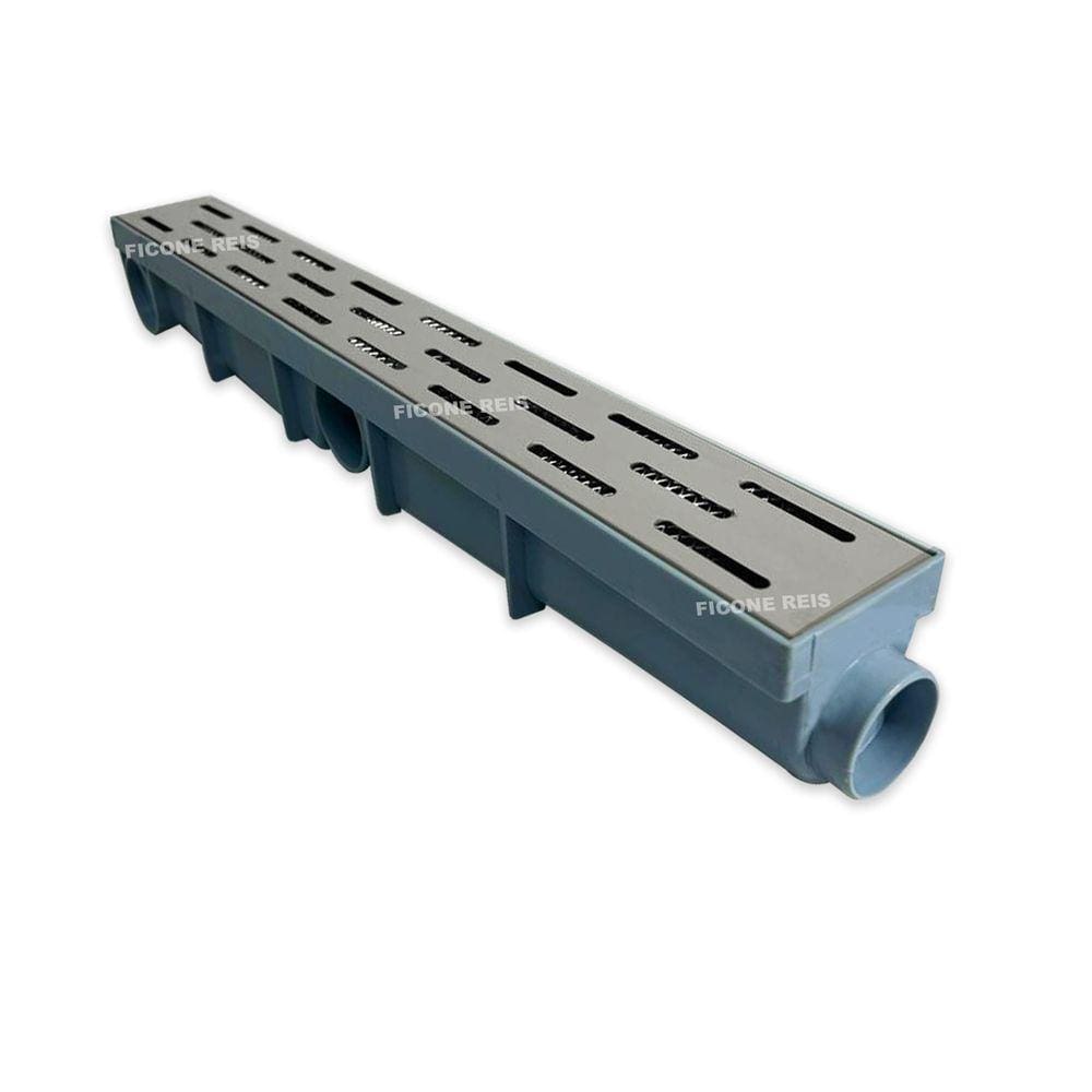 Ralo Linear 6x50 Inox modelo Tracejado com Tela Coletor Cinza Sequencial Saídas de 40mm