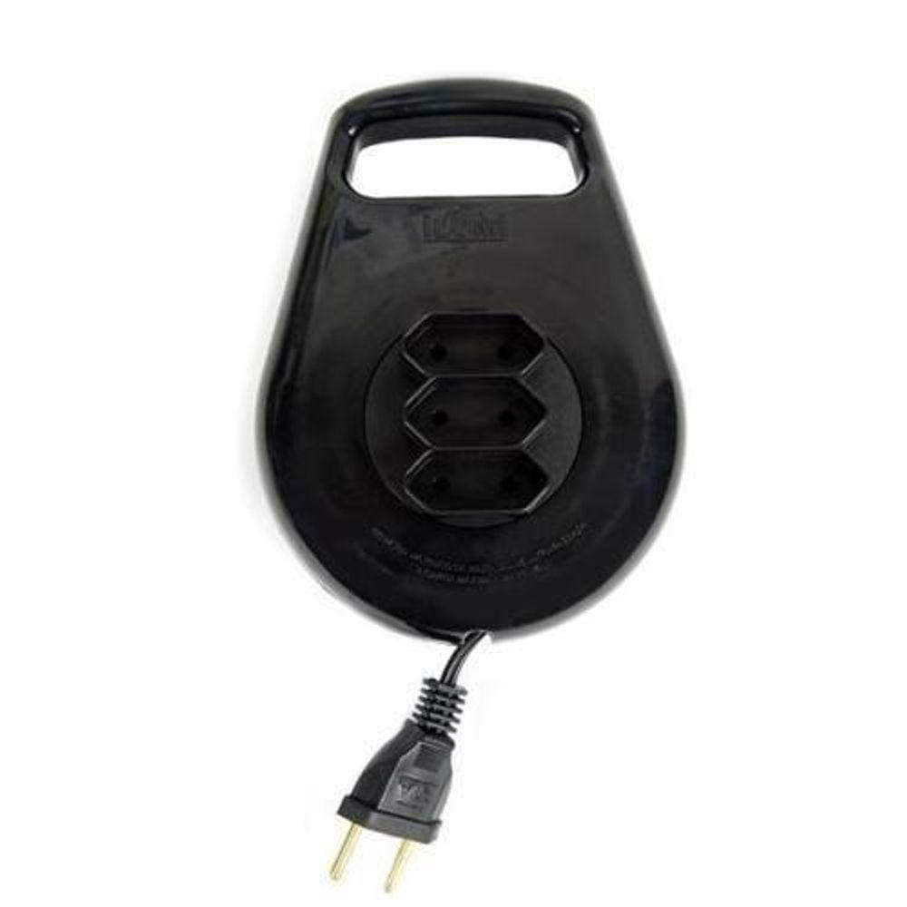 Extensão Redonda Com 3 Tomadas Cabo 5 Metros-Preto