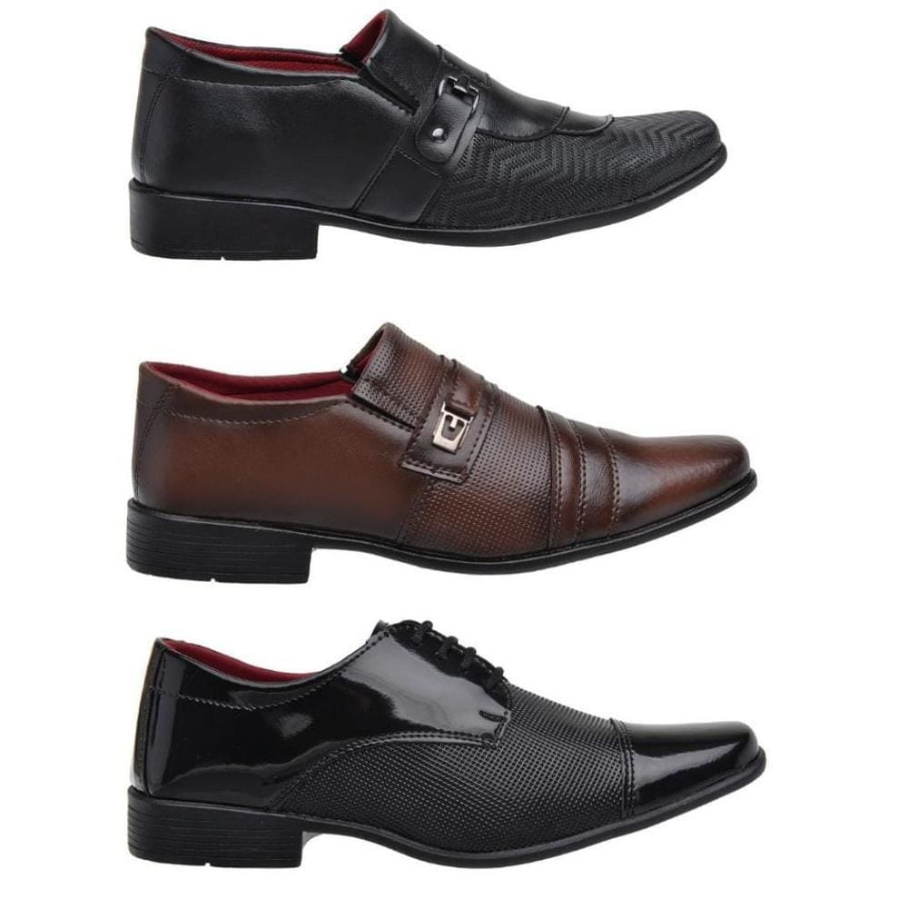 Kit 3 Pares Sapato Social Masculino Macio Elástico Dia a Dia