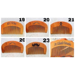 Pente De Bolso De Madeira Curvo Barba Cabelo Bigode Gravação