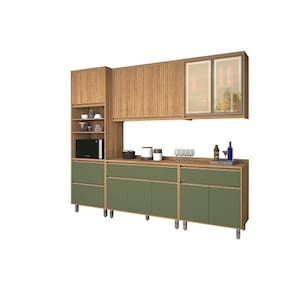 Cozinha Agata 05 Peças Ripado Freijó/Verde – Vitamov