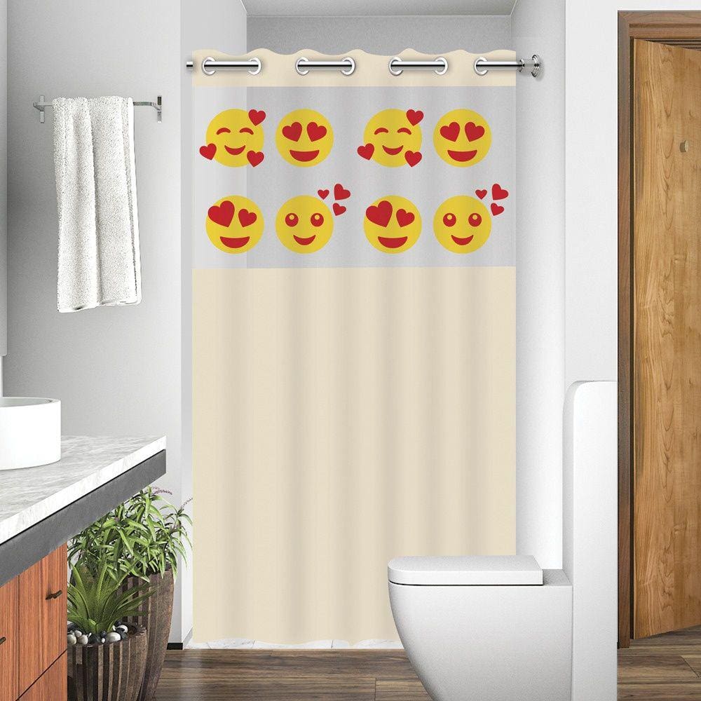 Cortina Box Banheiro com Ilhós Emoji Coração com Visor Para Banheiro Anti Mofo Resistente Alta Qualidade PVC Várias Cor