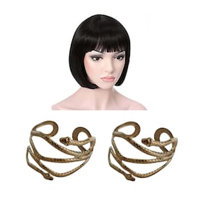 Fantasia Egípcia C/ 1 Peruca Preta e 2 Braceletes Cobra