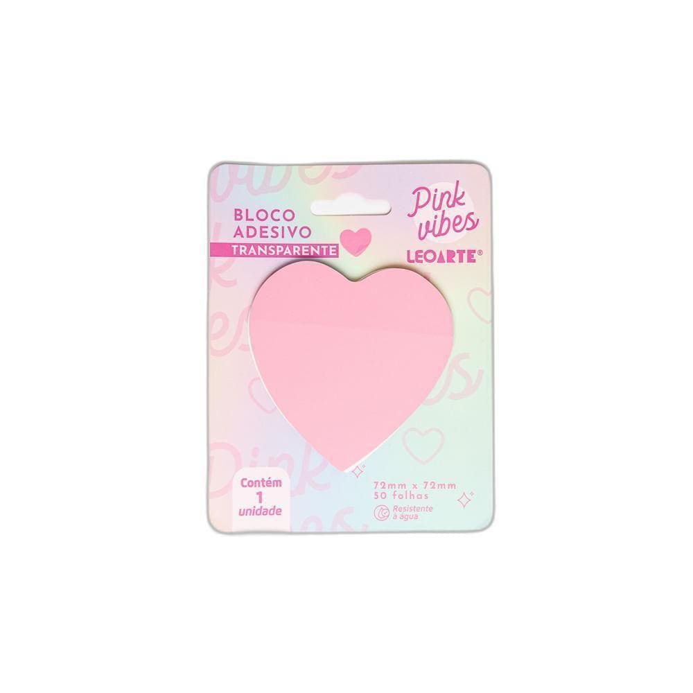 Bloco Adesivo Transparente - Leoarte - Coração Rosa