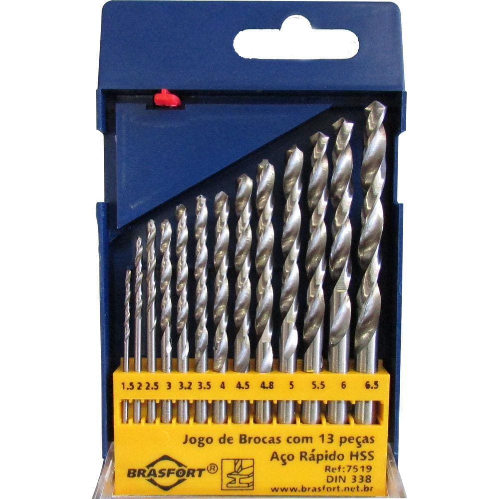 Kit Brocas Aço Rápido HSS Brasfort 1,5 a 6,5mm 13 peças