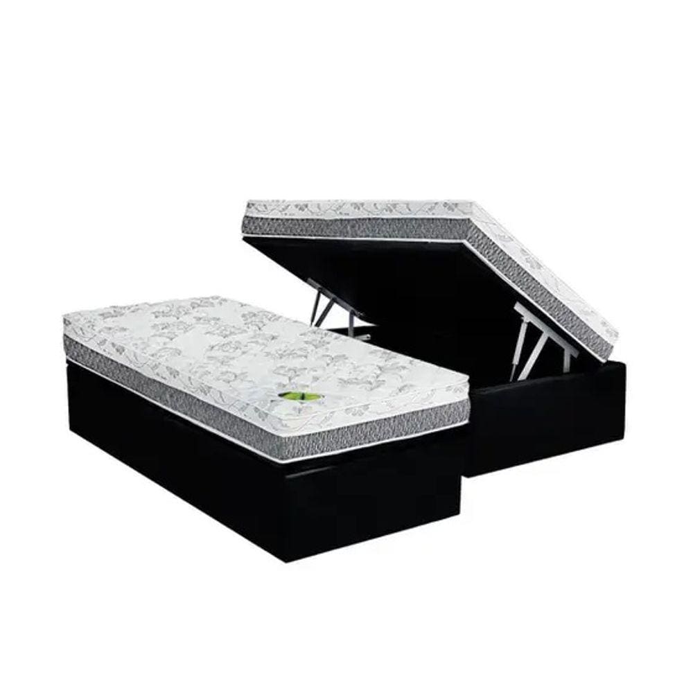 Cama Box Baú Blindado Solteiro + Colchão Espuma D33 Aspen One Side Luckspuma 088x188x62
