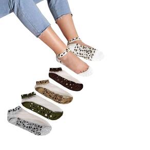 Meia Feminina De Tornozelo Transparente Com Solado Estampado: Kit 3 Pares
