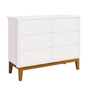 Cômoda Retrô Square 6 Gavetas e Pés em Madeira – Branco Fosco