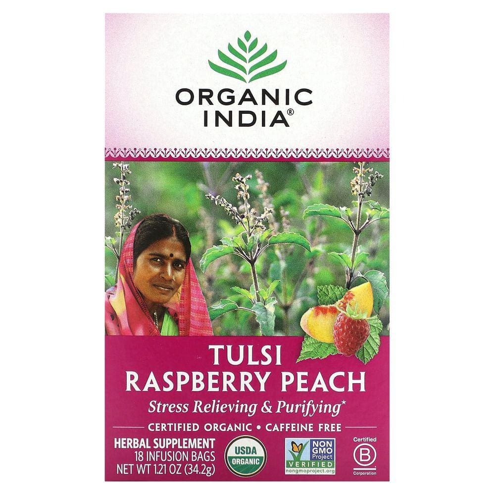 Chá Tulsi Framboesa e Pessego 18 Sacos de Infusão 34,2 g - Organic India