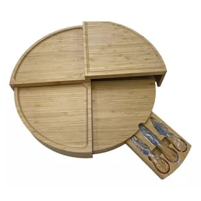 Petisqueira Giratória De Madeira 46cm Com 2 Facas E 1 Garfo