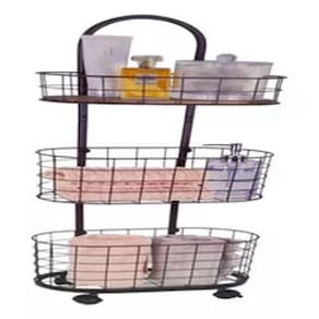 Fruteira De Chão Organizadora 3 Cestos Com Rodas 110x30x20cm