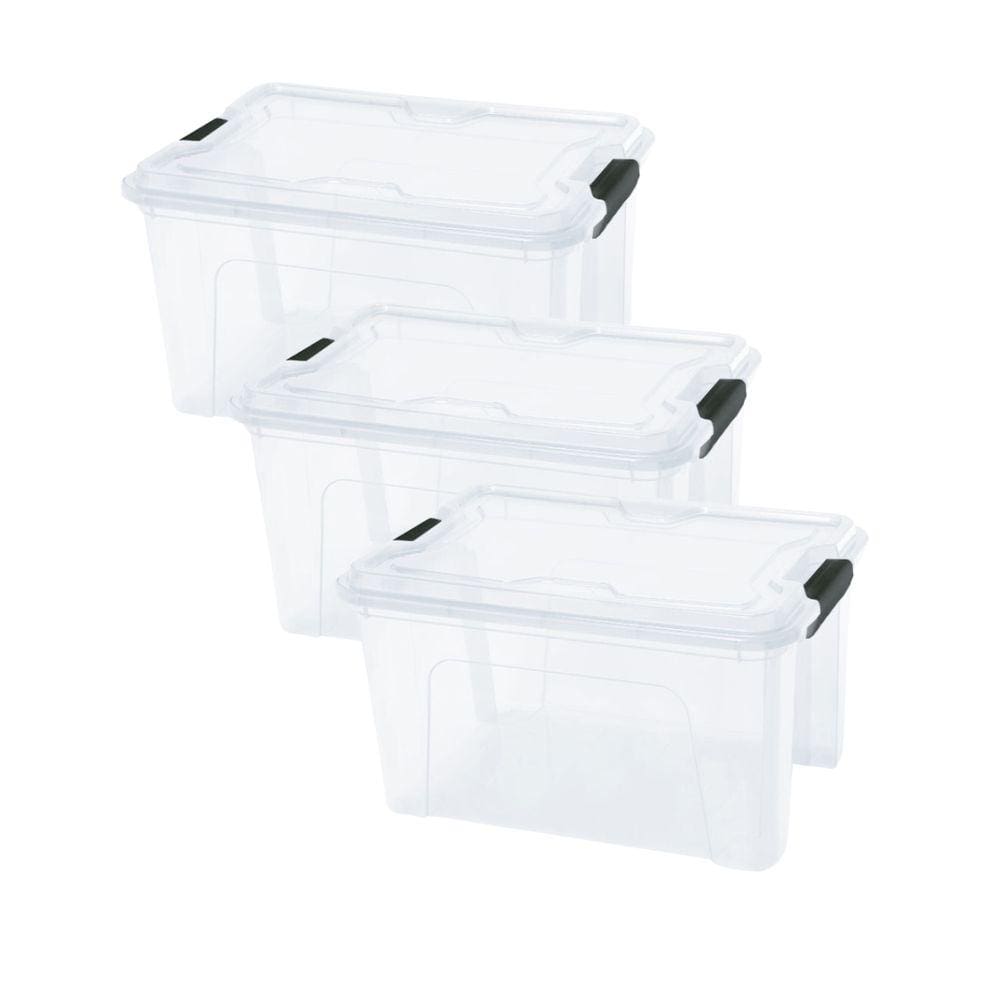 Kit 3 Caixas Organizadoras Multiuso Transparente 20 Litros C/ Trava