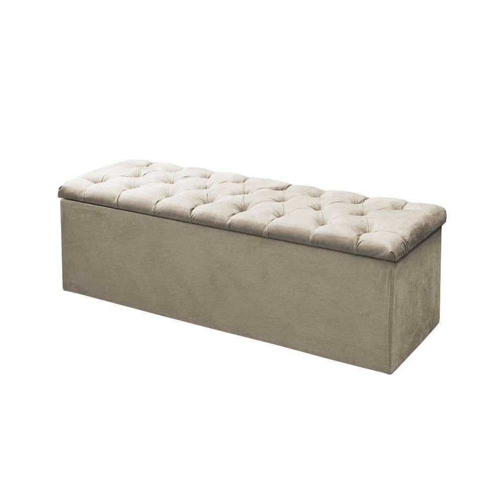 Calçadeira Baú P/ Box Casal 140cm Sofia c/ Capitonê Corano Bege - LM DECOR
