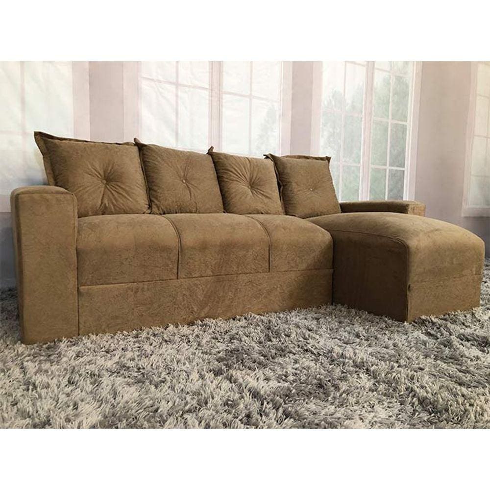 Sofá de 4 Lugares Bege 607 Chaise Ane