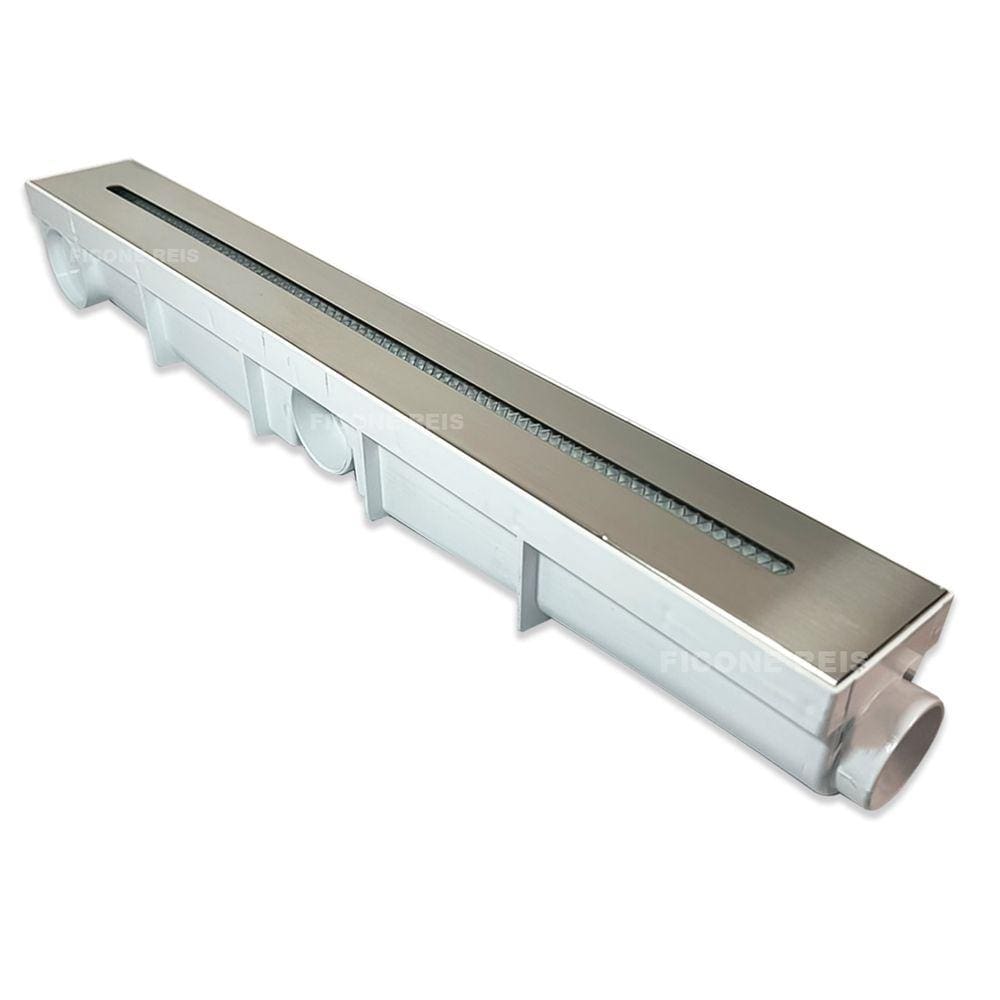 Ralo Linear 6x50 Inox 304 modelo Ciclope Coletor Branco Com Tela Anti Insetos