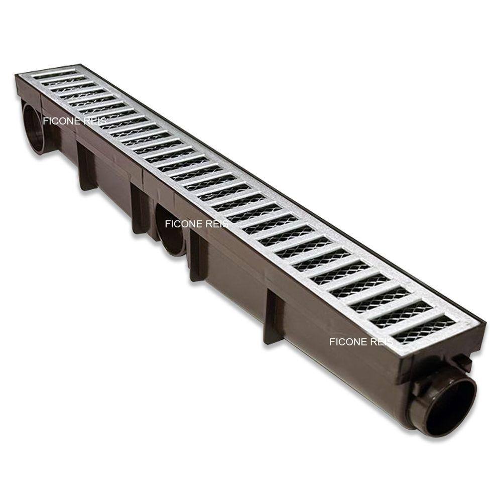Ralo Linear 6x50 Alumínio com Tela Coletor Marrom Sequencial Saídas de 40mm Borda Piscina
