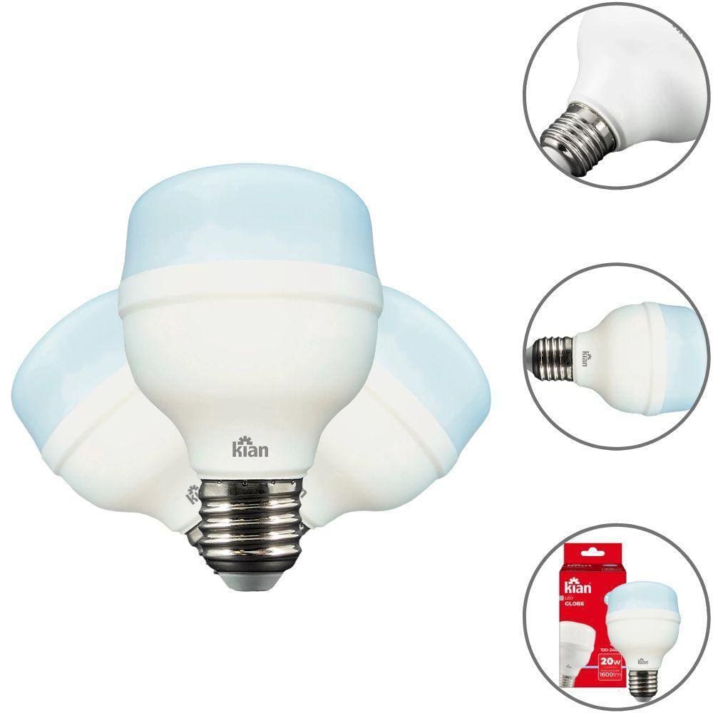 Lâmpadas Led Globe 20W 6500K Branca Fria Kit Com 3 Unidades