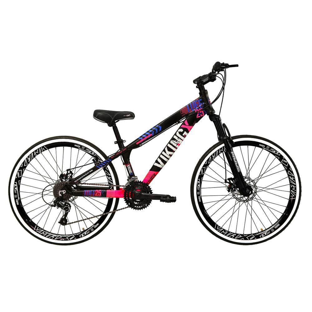 Bicicleta Aro 26 Vikingx Tuff 21v Alumínio Freio a Disco Aros Vmaxx Pretos - Preto\\Rosa X25