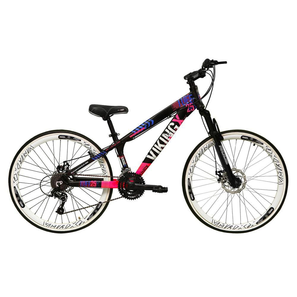 Bicicleta Aro 26 Vikingx Tuff 21v Alumínio Freio a Disco Aros Vmaxx Branco - Preto\\Rosa X25