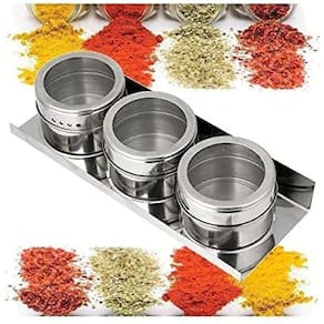 Kit 3 Porta Temperos Condimento 3 Potes Aço Inox Magnético