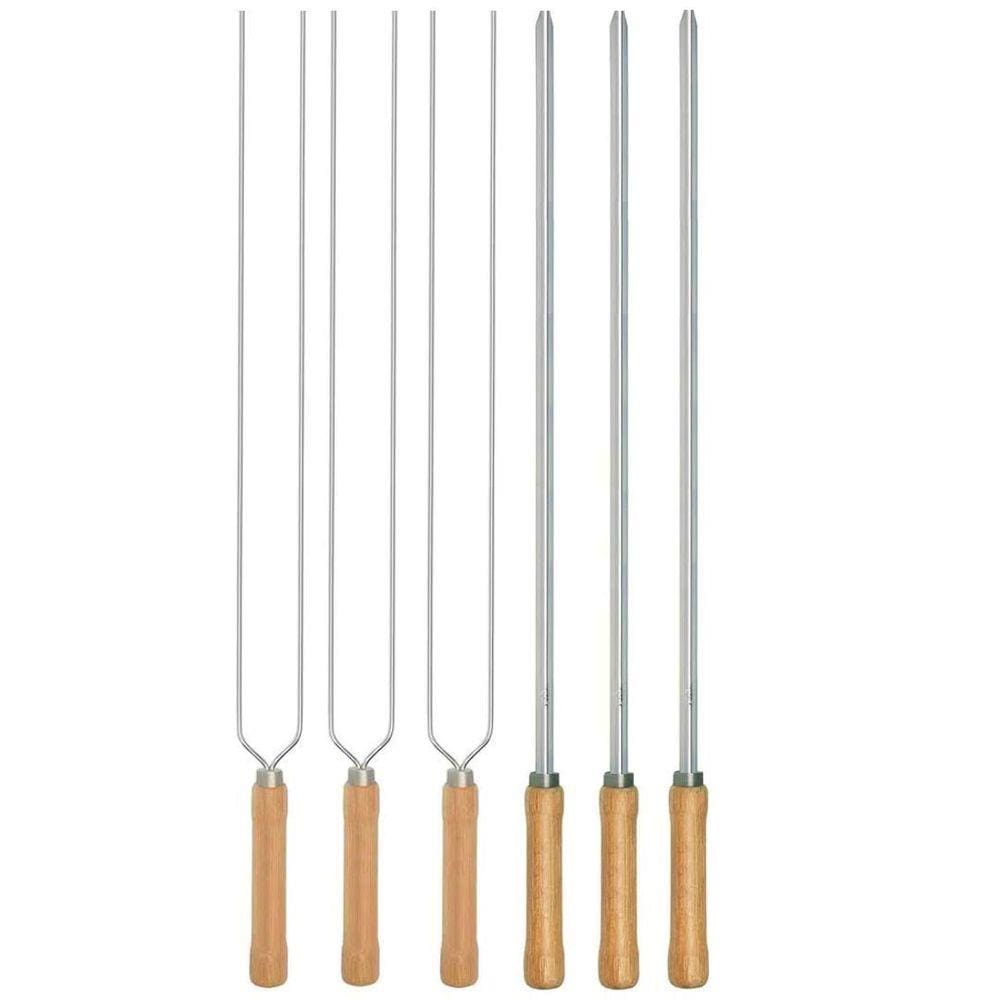 Kit Preparo Churrasco 6Pcs Churrasqueira Espetos 55Cm Mor