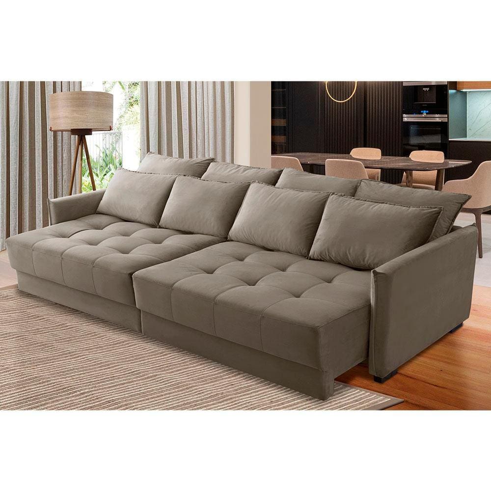 Sofá Retrátil e Reclinável 2,10m Mariah Veludo Capuccino Madelina Decor