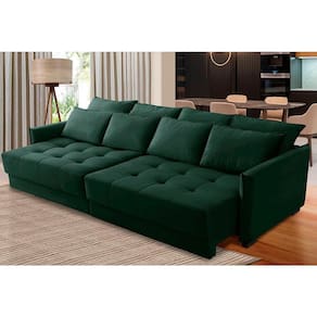 Sofá Retrátil e Reclinável 2,30m Mariah Veludo Verde Madelina Decor