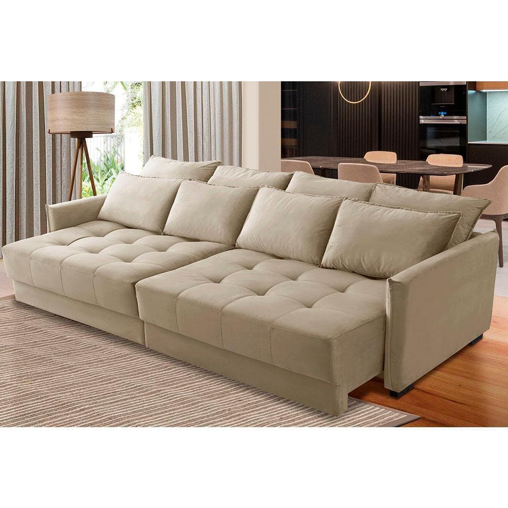 Sofá Retrátil e Reclinável 2,10m Mariah Veludo Bege Madelina Decor