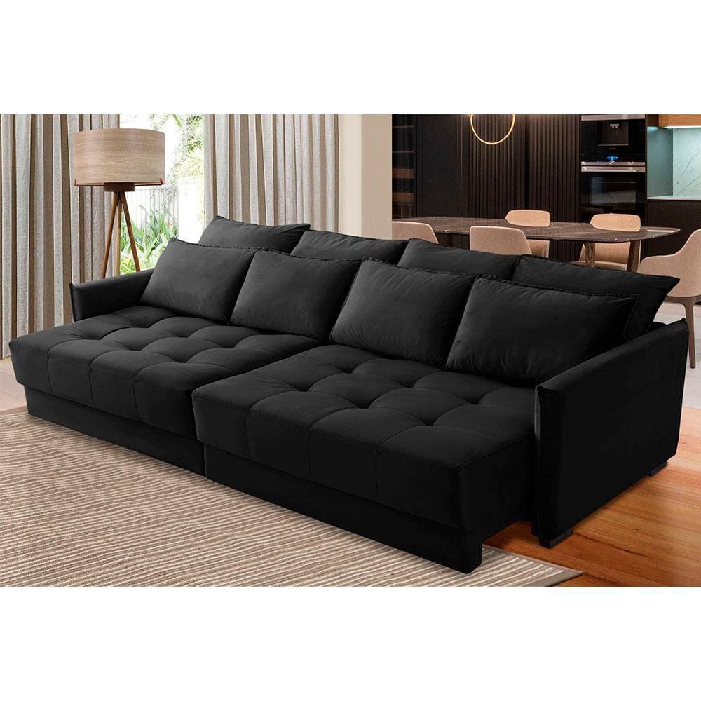 Sofá Retrátil e Reclinável 2,50m Mariah Veludo Preto Madelina Decor