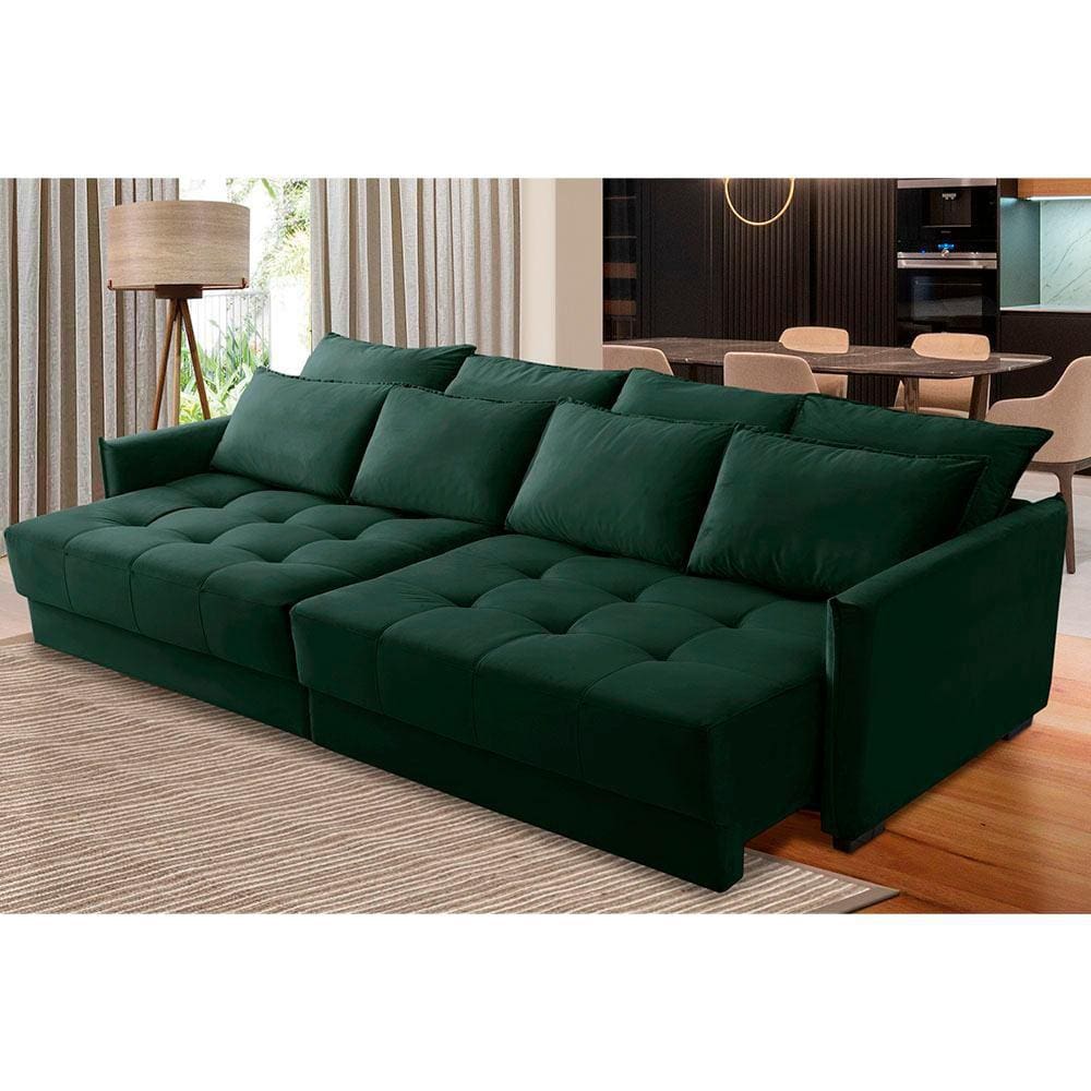 Sofá Retrátil e Reclinável 2,50m Mariah Veludo Verde Madelina Decor