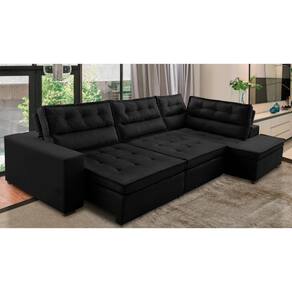 Sofá de Canto Retrátil e Reclinável com Molas LD 3,00x2,00m Viviane Suede Preto Madelina Decor