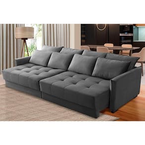 Sofá Retrátil e Reclinável 2,50m Mariah Veludo Cinza Madelina Decor