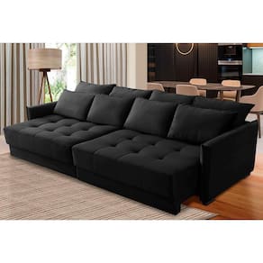 Sofá Retrátil e Reclinável 2,10m Mariah Veludo Preto Madelina Decor