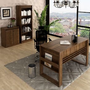 Conjunto Home Office 3 Peças 1 Mesa com Chave, 1 Estante para Livros e 1 Armário para Escritório Stanford 1 Marrom - Pnr Móveis
