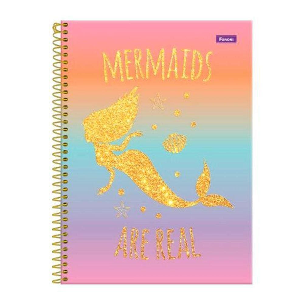 Caderno Univ Mermaids Are Real 80 Folhas Sereia - Foroni