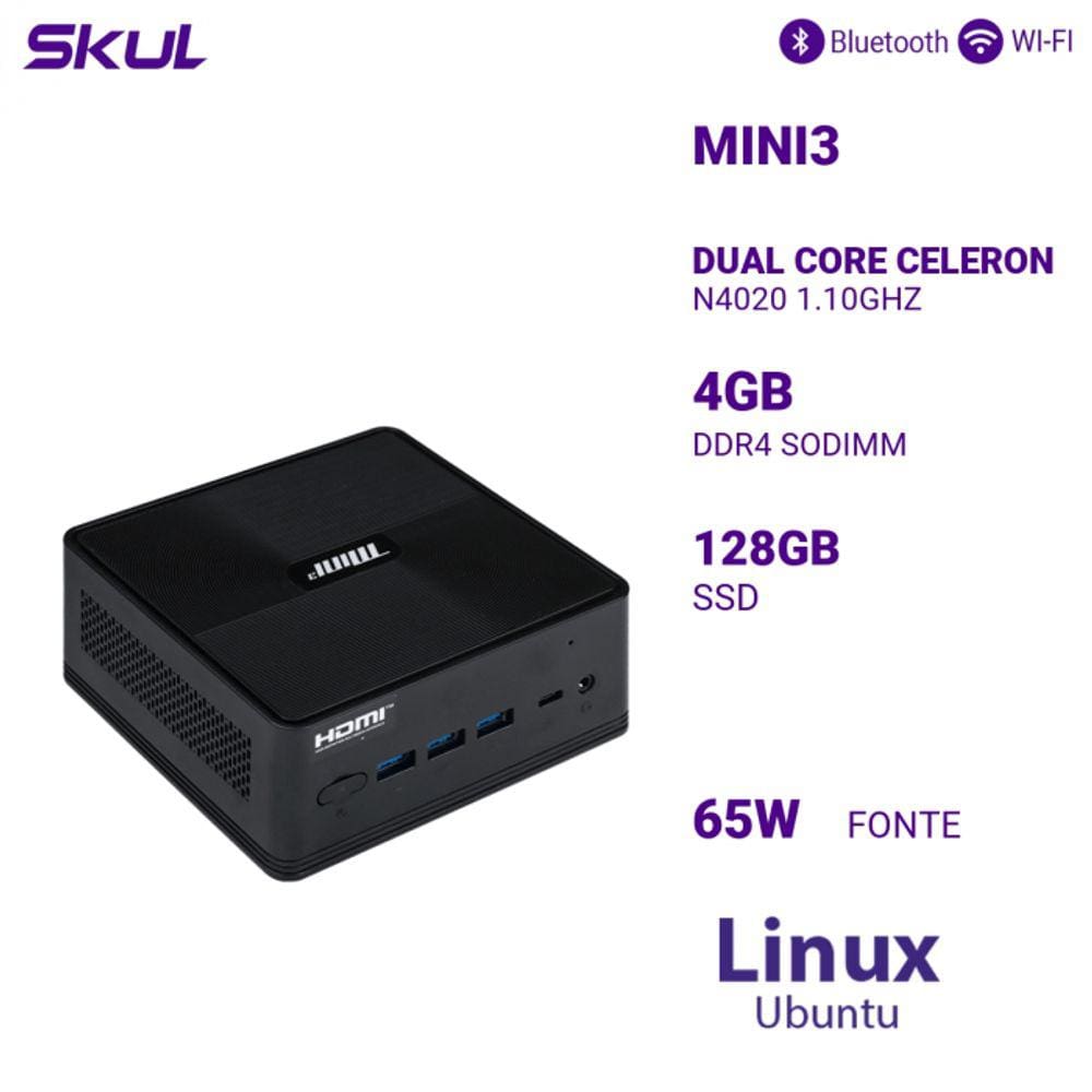 Computador Mini3 Dual Core Celeron N4020 1.10Ghz Memória 4Gb